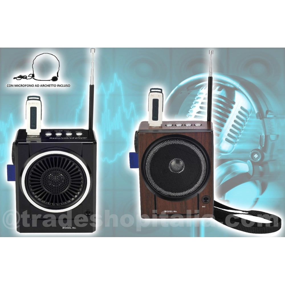 Trade Shop - Radio Fm Karaoke Usb Cassa Speaker Mp3 Sd Ricaricabile Con Torcia E Microfono -