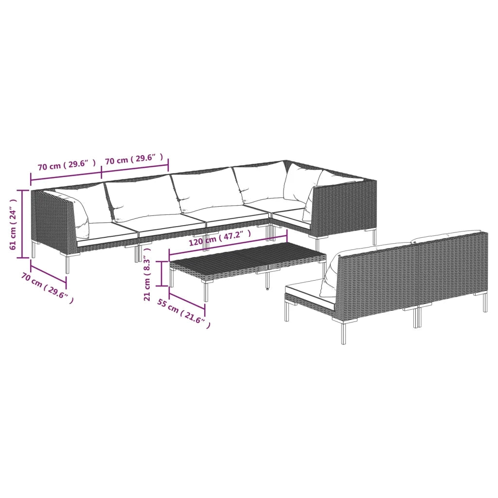 Divani da Giardino 8 pz con Cuscini in Polyrattan Grigio Scuro 3099861