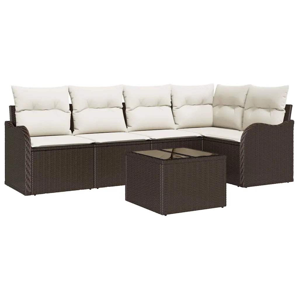 Set Divano da Giardino con cuscino 6 pcs Marrone Poly Rattan
