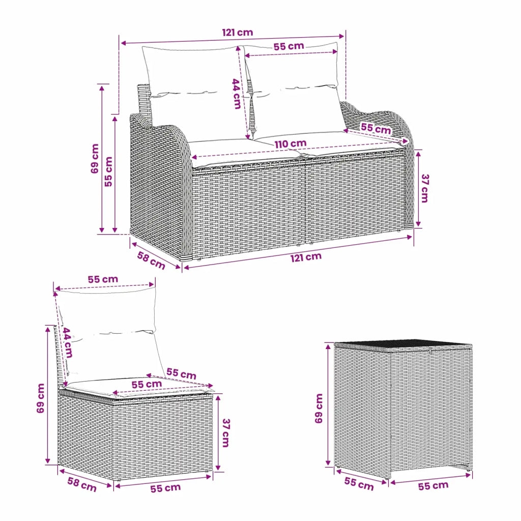 Set di divani 5 pz Nero e Bianco Crema 3447749