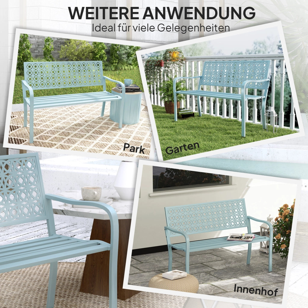 Panchina da Giardino 2 Posti ¨C Minimal ¨C Acciaio Blu con Braccioli