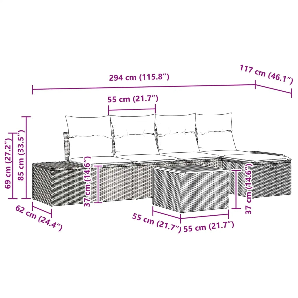Set Divano da Giardino 6 pz Nero polyrattan 3359592