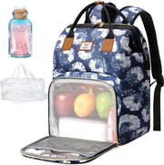 Rugzak perpendicolare per donne con tasca isolante / 15,6 pollici laptop, borsa da lavoro con 1 sacchetto impermeabile e 1 elemento di raffreddamento, fiori tie-dye