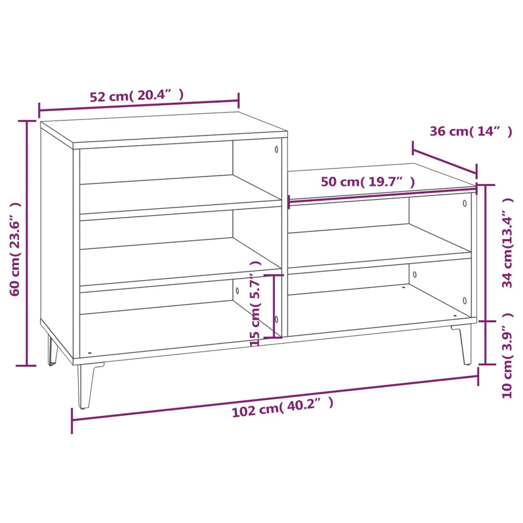 Scarpiera-Scaffale per scarpe Rovere Fumo 102x36x60 cm in Legno Multistrato 937288