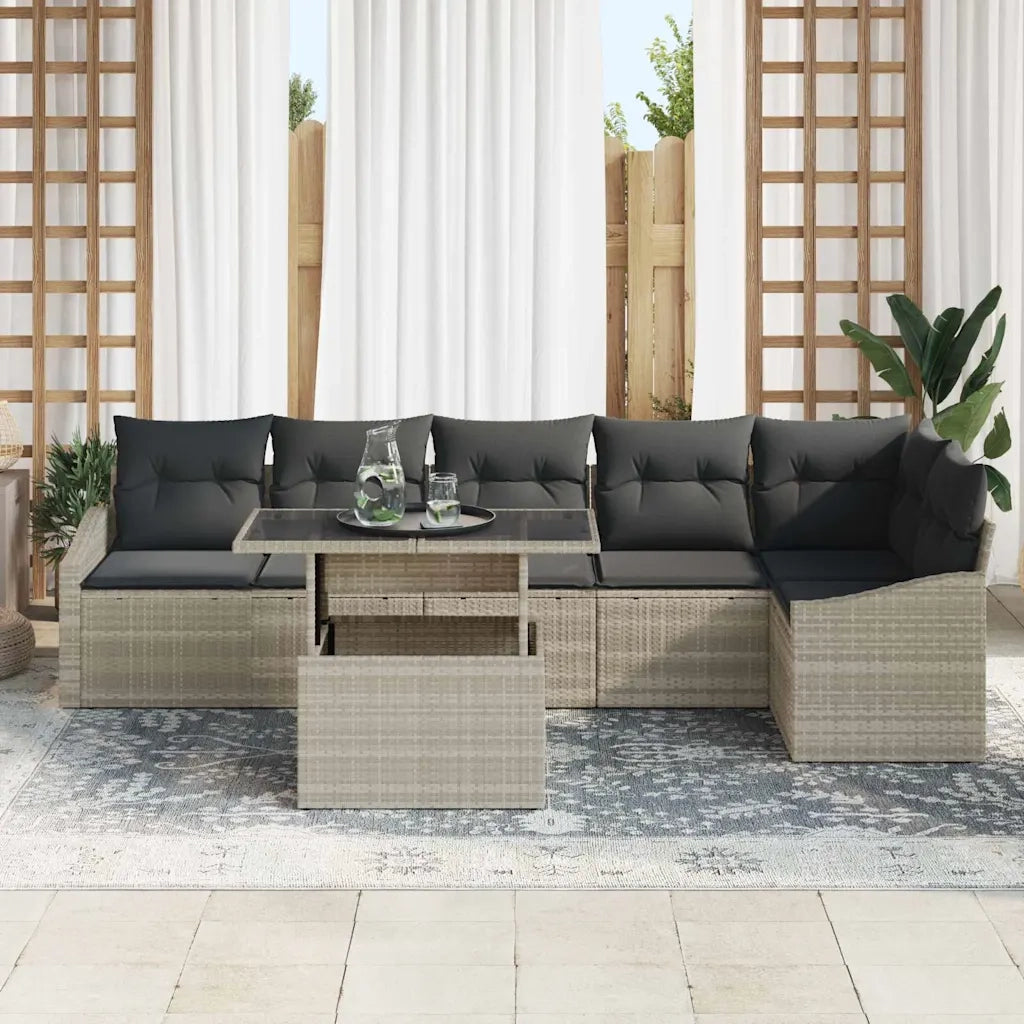 Set Divano da Giardino 7 pcs Grigio chiaro polyrattan