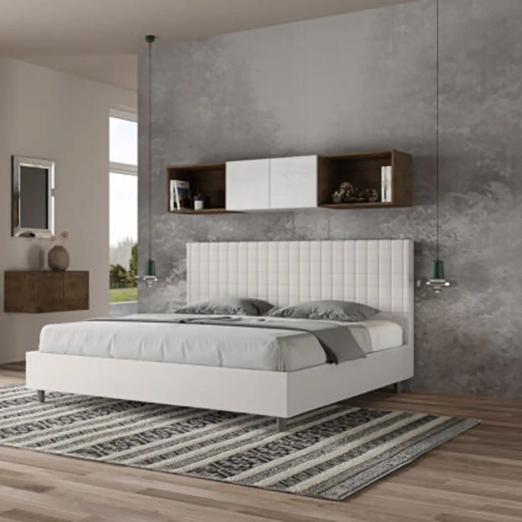 Letto contenitore imbottito 180x210 similpelle bianco Sunny