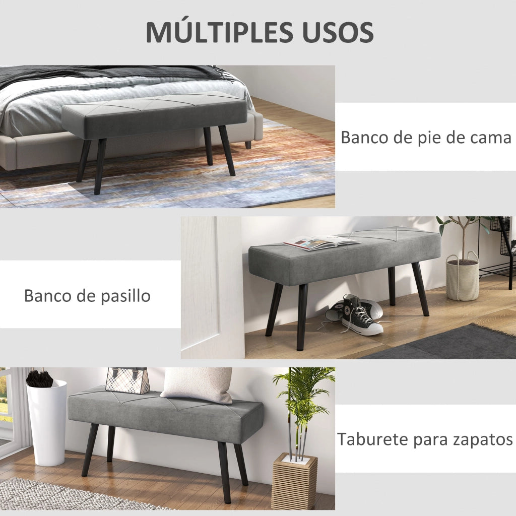 Pouf panca imbottita ¨C Xylo ¨C Tessuto grigio con struttura in acciaio 100x36x45 cm