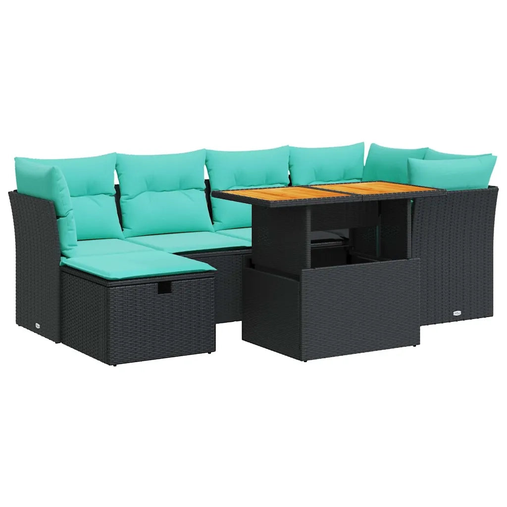 Set Divani Giardino 7 pz con Cuscini Marrone Polyrattan Acacia 3327974