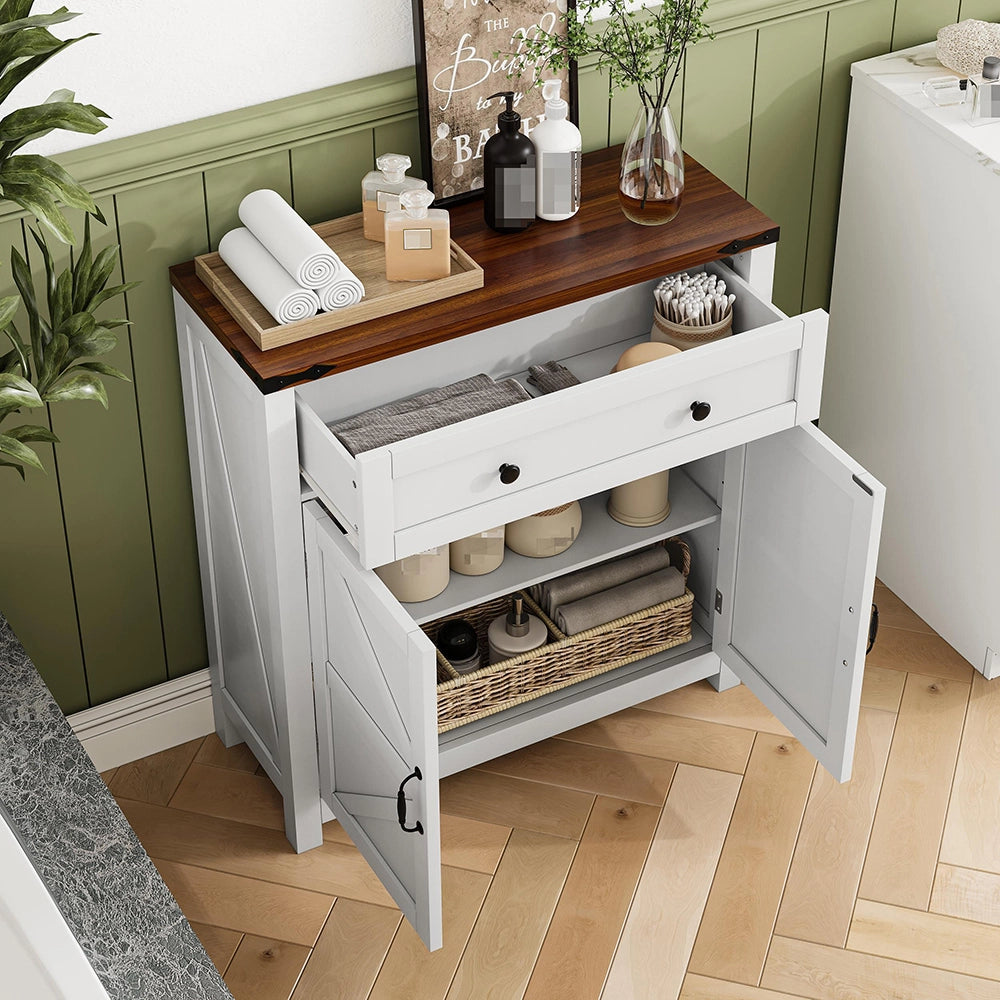 Armadio stile country - Xylo - bianco con piano noce e cassetti