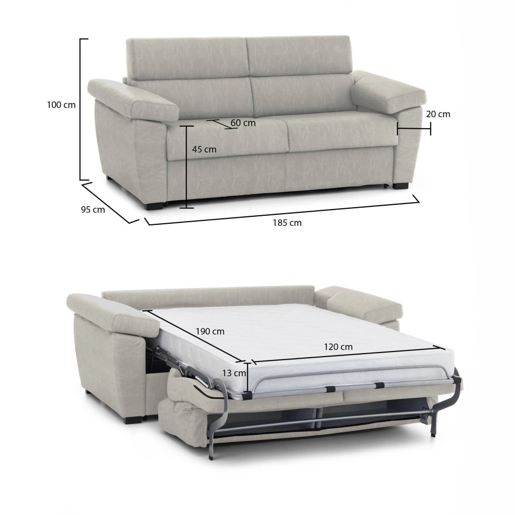 Seui, Divano Letto 2 Posti Sfoderabile Made in Italy, 185x95 cm Beige