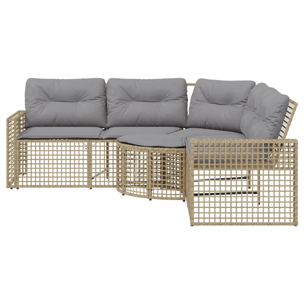 Divano da Giardino a L con Cuscini e Pouf Beige in Polyrattan 365897