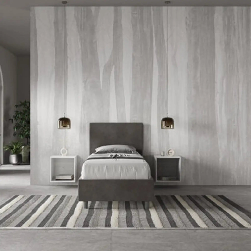 Letto singolo contenitore imbottito 80x210 microfibra grigio Adele