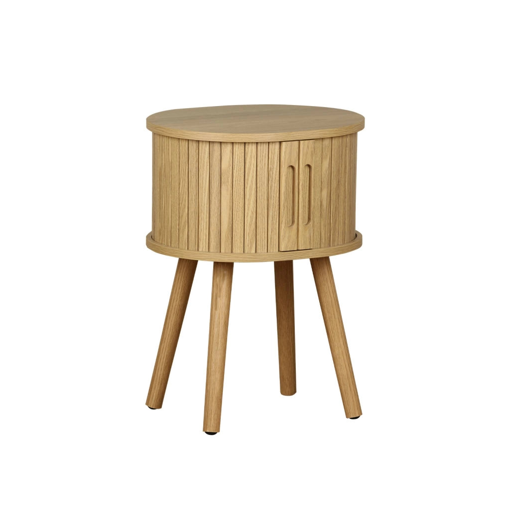 Tavolino da notte scandinavo con decorazioni in legno, 2 porte