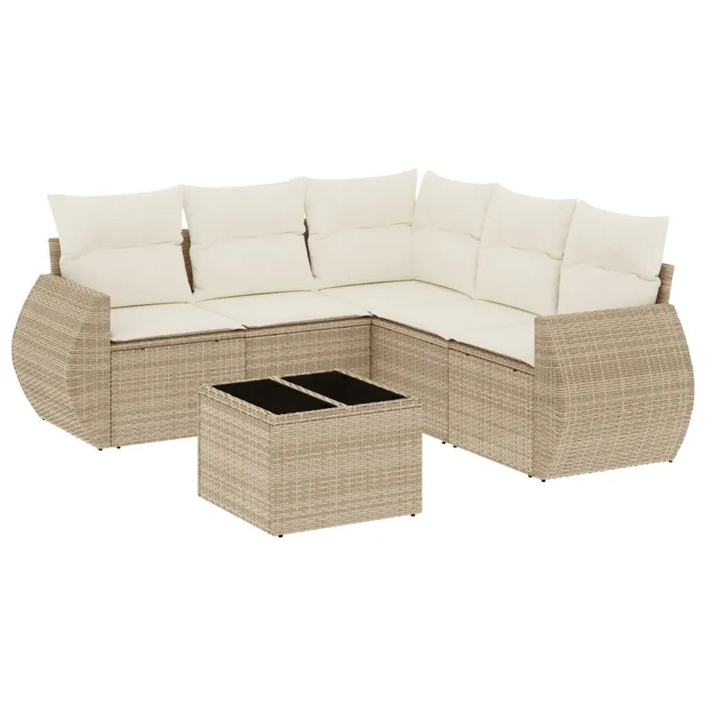 Set Divano da Giardino 6 pz con Cuscini Beige in Polyrattan