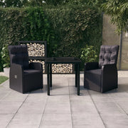 Set da Pranzo da Giardino 3 pz con Cuscini Nero 3099479
