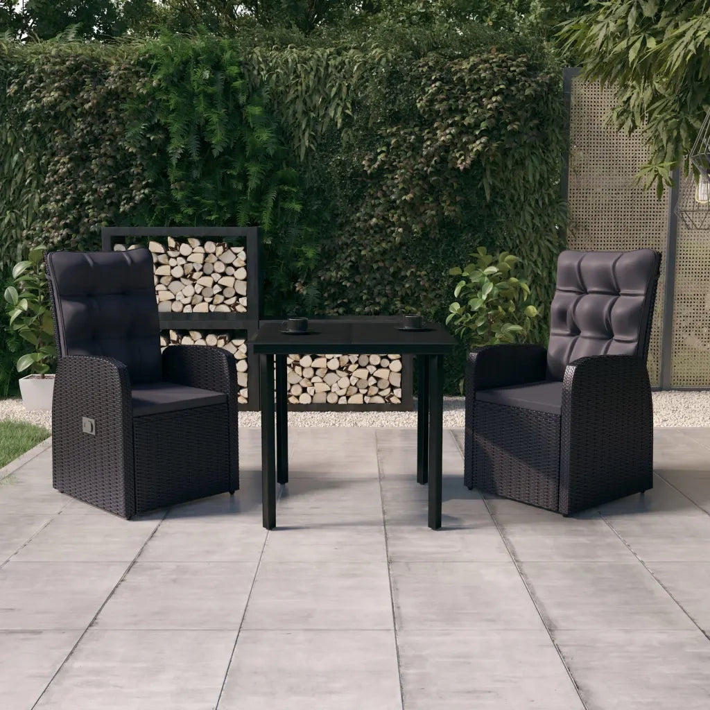 Set da Pranzo da Giardino 3 pz con Cuscini Nero 3099479