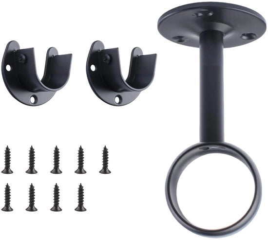 Porta Armadio a Parete con Staffa in Acciaio Nero - Zinklegering Beugel - Copricapo/Paraurti - Supporto Centrale - Viti - Per Porta Armadio/Cassettone - Corda per Tendina