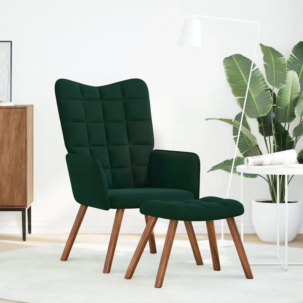 Poltrona Relax con Sgabello in Velluto Verde Scuro 4016823