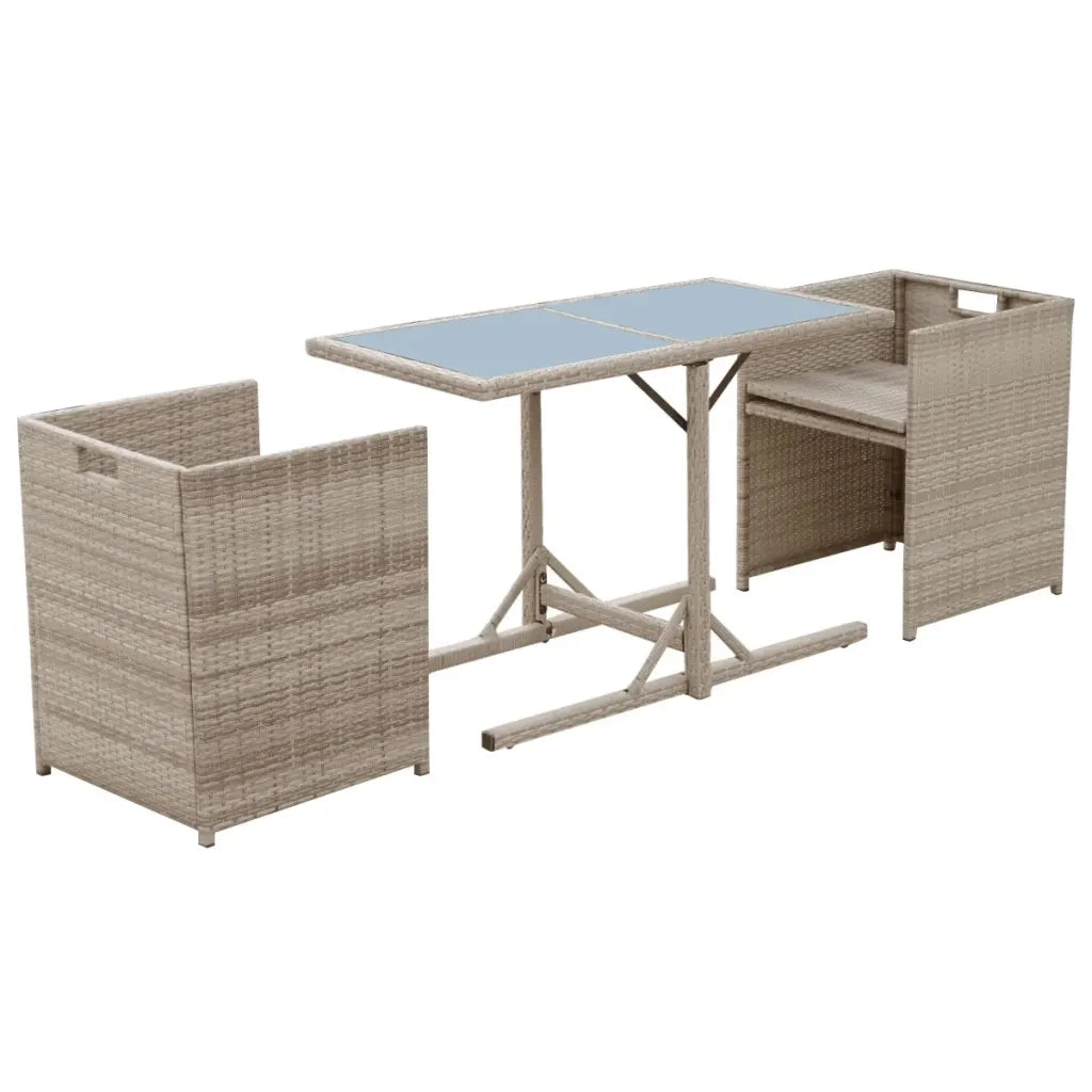Set da Bistrot 3 pz con Cuscini in Polyrattan Beige 42541