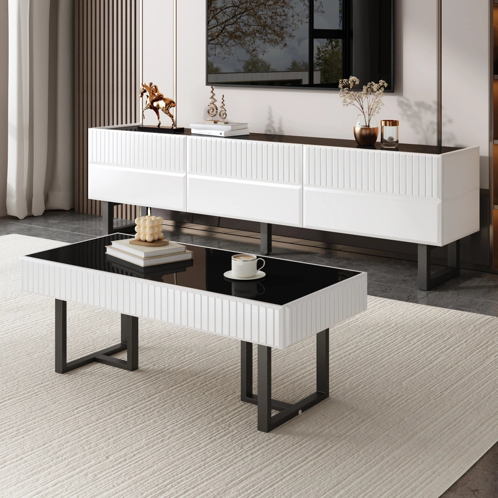 Cassettiera per TV nero-bianco in MDF e truciolare lunghezza 170 cm