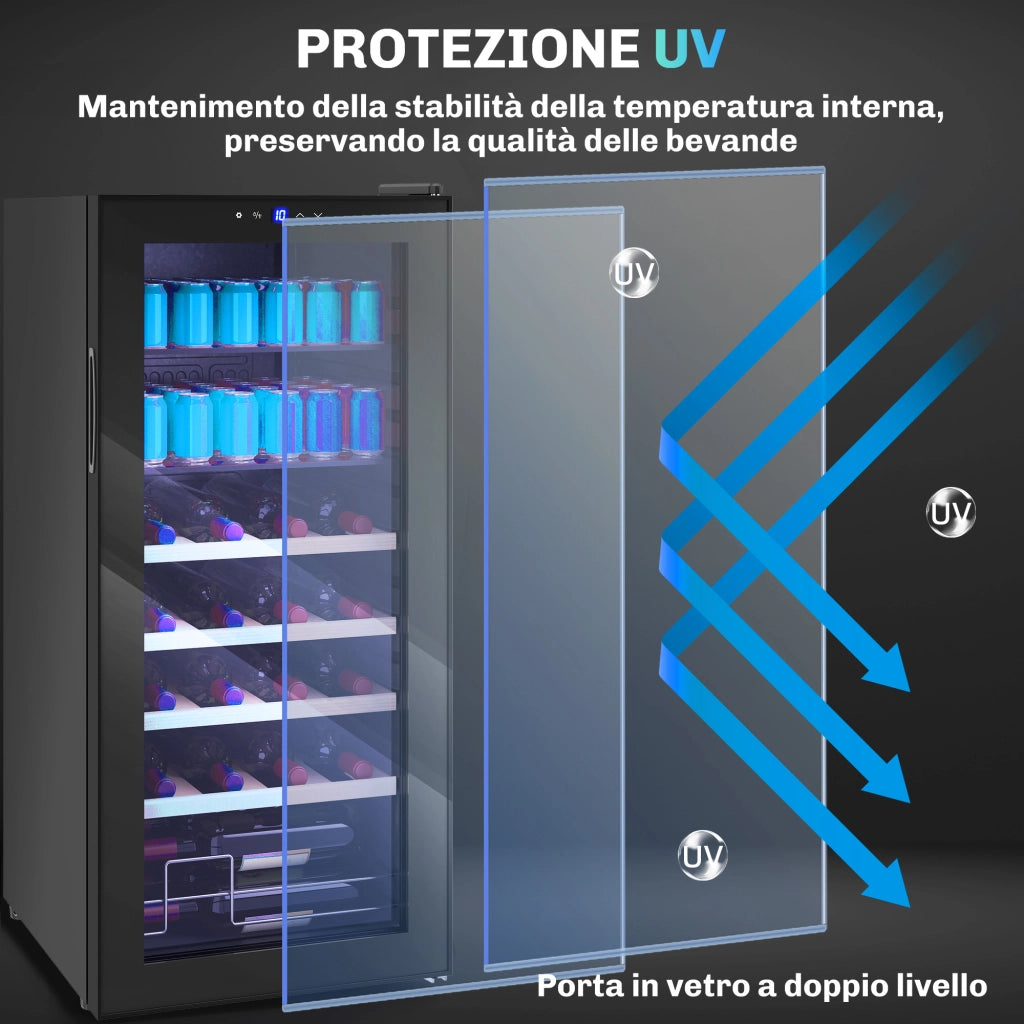 Cantinetta Vino Frigo 92L ¨C Xylo ¨C 20 Bottiglie 50 Lattine Ripiani Regolabili 43x45x94cm Nero