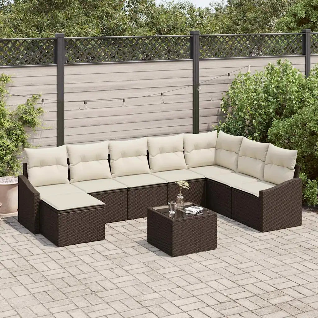 Set Divano da Giardino 8 pcs Marrone e Crema polyrattan