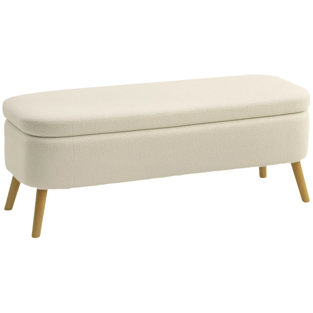 Cassettiera con panca imbottita, 5 cassetti, stoffa in pile, legno di gomma, beige ¨C Minimal ¨C 120x42x45 cm