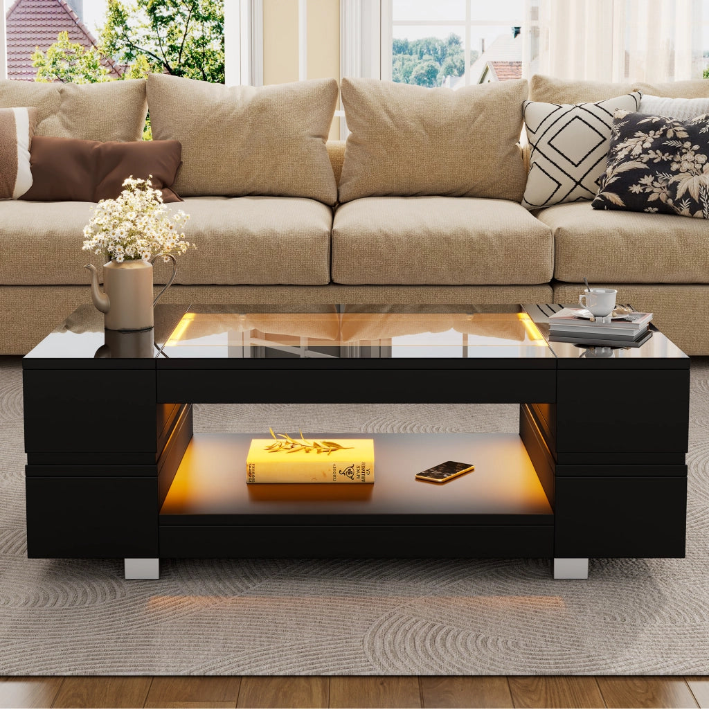 Tavolino LED nero con controllo Bluetooth - Zephmum- Doppio strato design cavo
