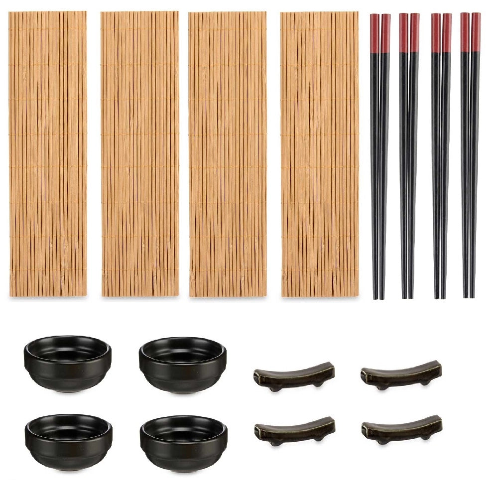Set Completo Sushi per 4 Persone In Ceramica e Bambù 16 Pezzi
