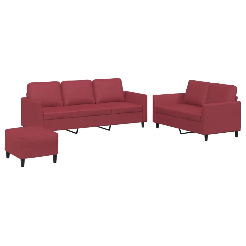 Set di Divani 3 pz con Cuscini Rosso Vino in Similpelle 3201768