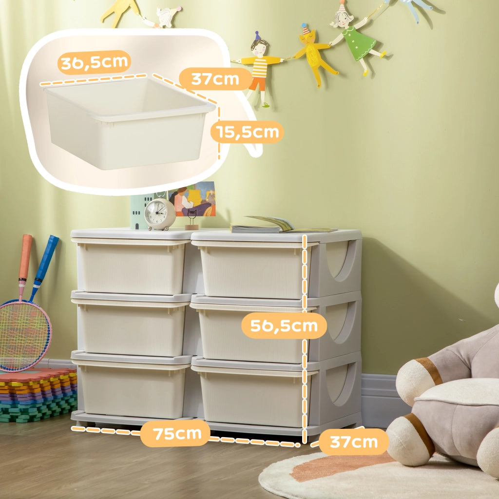 Cassettiera per bambini con 6 cassetti e scatole plastica ¨C Minimal ¨C crema 75x37x56,5cm