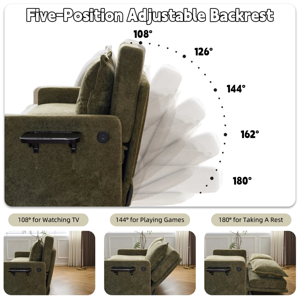 Divano letto con cuscini, USB e contenitore ¨C Zephmum ¨C Verde, chenille, 180x90x100