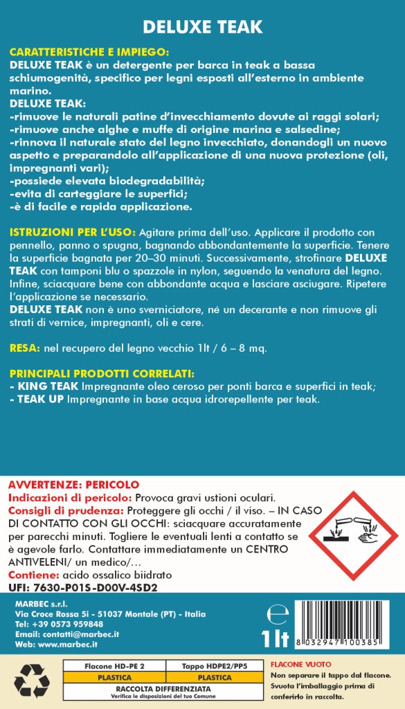 Detergente per ponti barca in teak DELUXE TEAK   1LTx6Pz