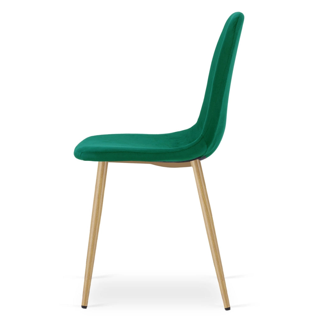 Sedia Padva in velluto verde con gambe effetto rovere
