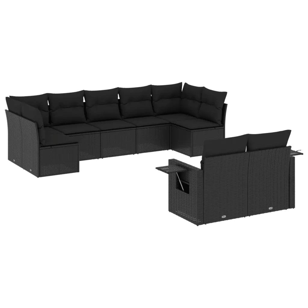 Set Divani da Giardino 9 pz con Cuscini Nero in Polyrattan 3252952