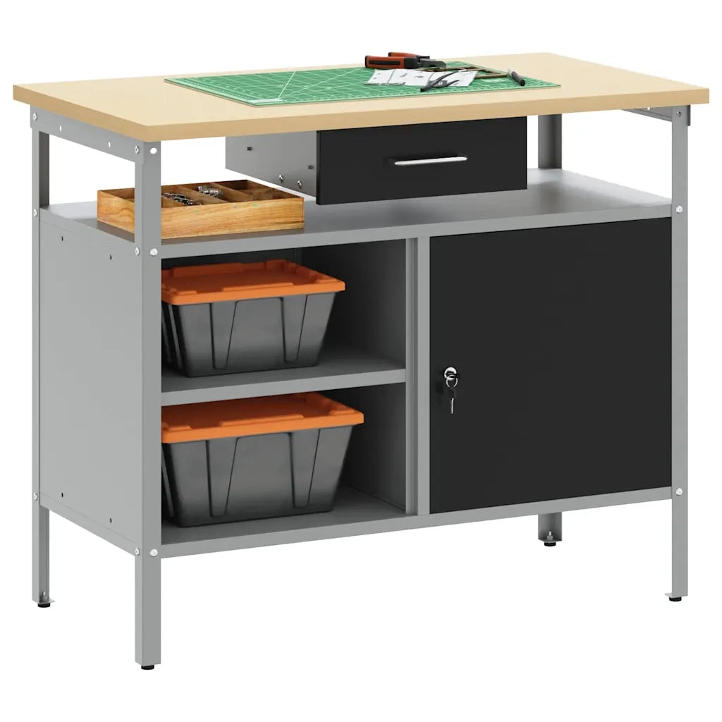 Banco da lavoro con cassetto Nero e Grigio 100 x 55 x 85 cm 4103458