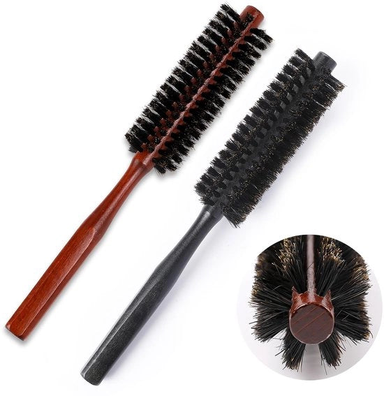 Set di 2 borsette per capelli - Borsette per capelli in pelo di maiale naturale - Borsetta mini portatile - Settore di rilascio - Nero e rosso - Adatto per uso quotidiano