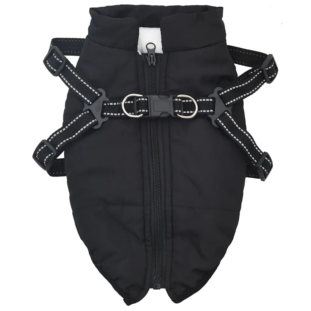 Cappotto Cani con Imbracatura Impermeabile Riflettente Nero L28 CFW1752416