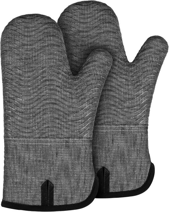 Manopole per forno resistente al calore - Extra Lunghe - 2 Pezzi - Grigie - Cotone
