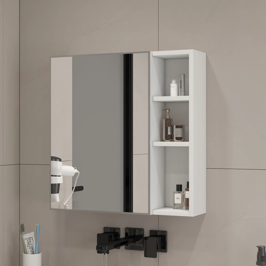ARMADIO SPECCHIO DA PARETE 63,5x60x13 cm Bianco MDF e vetro di sicurezza