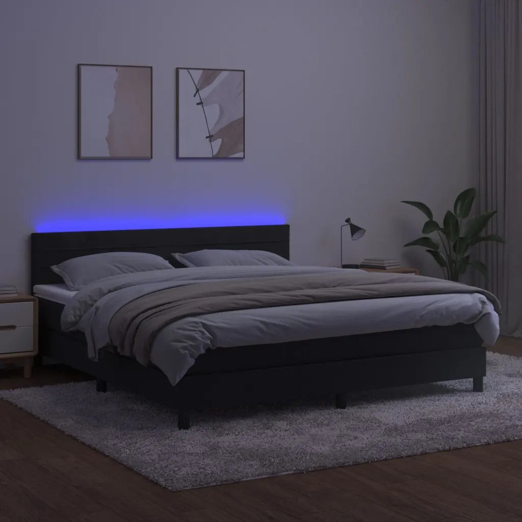 Letto a Molle con Materasso e LED Nero 160x200 cm in Velluto 3134473