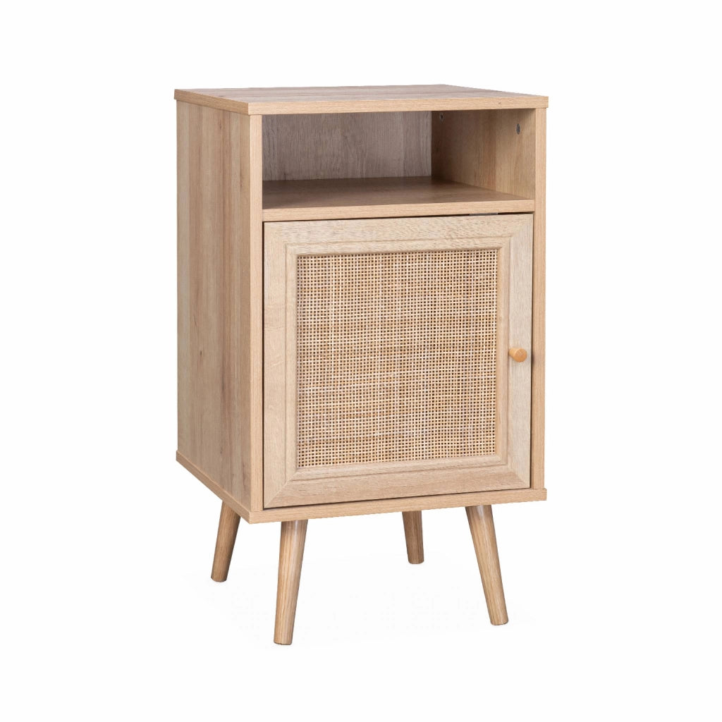 Comodino scandinavo in vimini, marrone naturale
