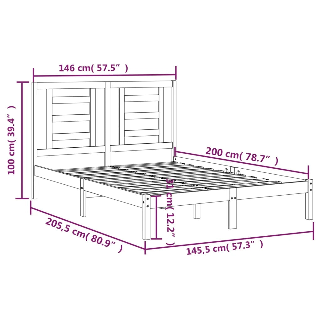 Letto matrimoniale | Letto per adulti | Giroletto senza Materasso Bianco 140x200 cm Legno Massello Pino