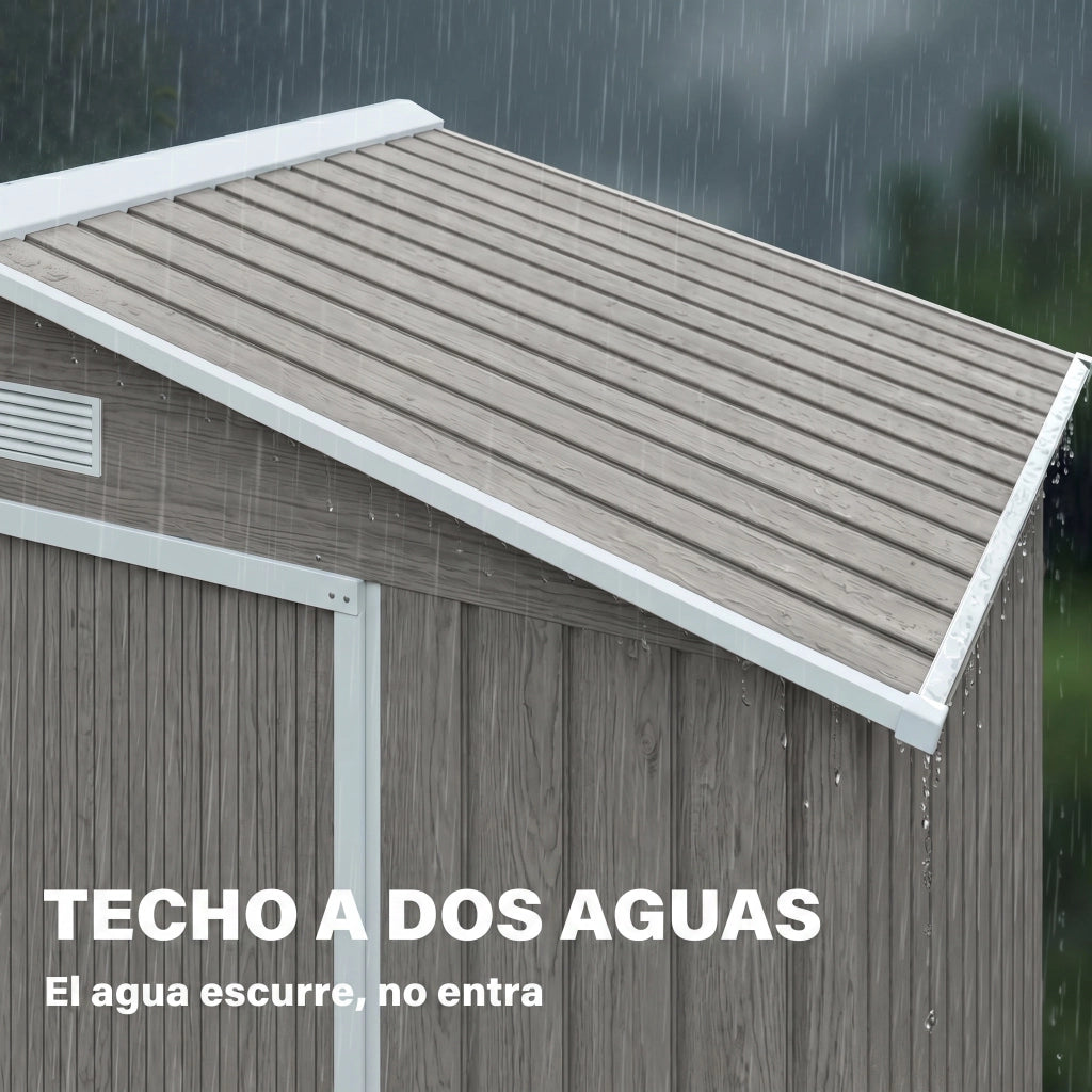 Casetta da Giardino ¨C zephmum ¨C Effetto Legno 213x130x185 cm con 2 Porte Scorrevoli e 4 Finestre