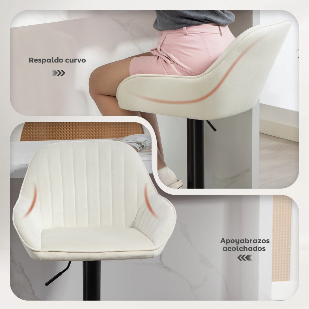 Set di 2 sgabelli da bar girevoli regolabili in altezza ¨C zephmum ¨C velluto crema con schienale e poggiapiedi 62-83 cm