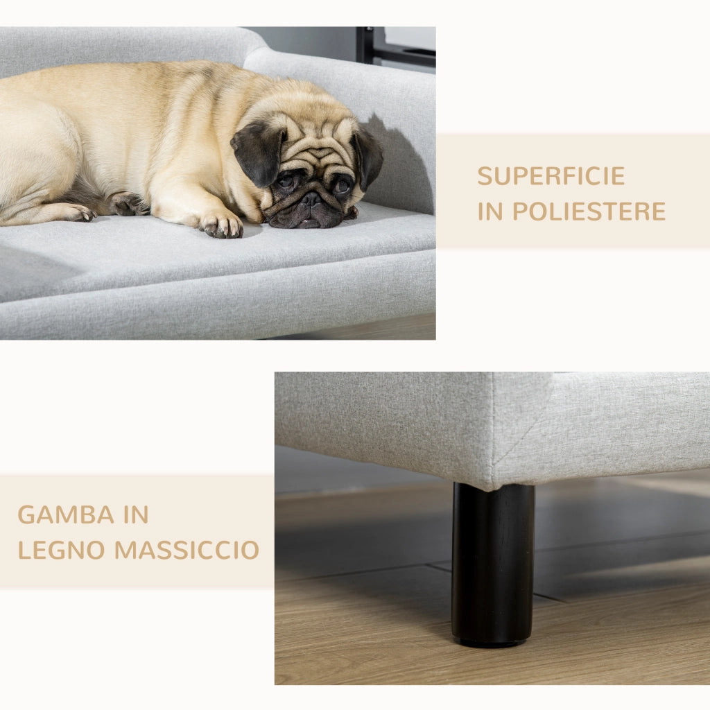 Divano per Cani Taglia Media e Piccola Vellutato con Cuscino. Braccioli e Schienale. 82x54x36 cm. Grigio Chiaro