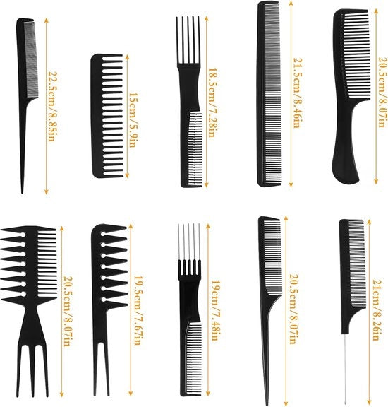 Set di pettini per capelli da barbiere da 10 pezzi