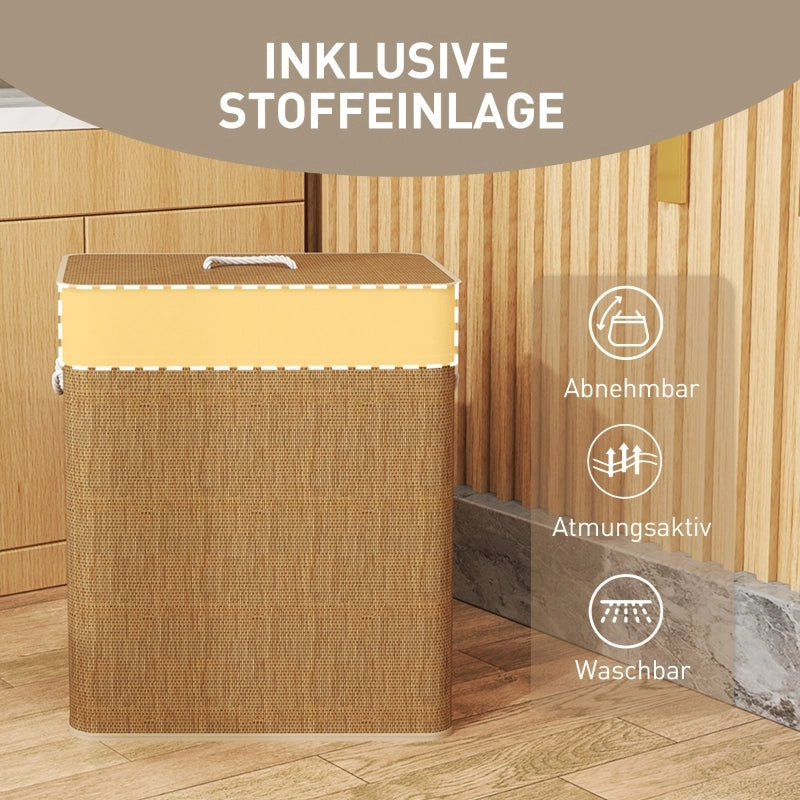 CESTO PORTABIANCHERIA 100 L 52x32x63 cm Bambù Marrone con coperchio