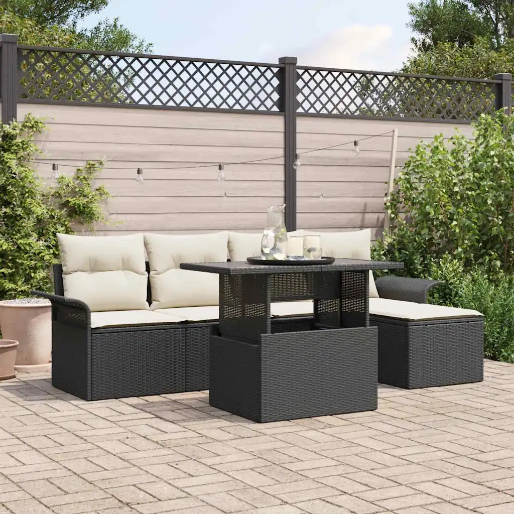 Set Divano da Giardino con cuscino 6 pcs Nero polyrattan