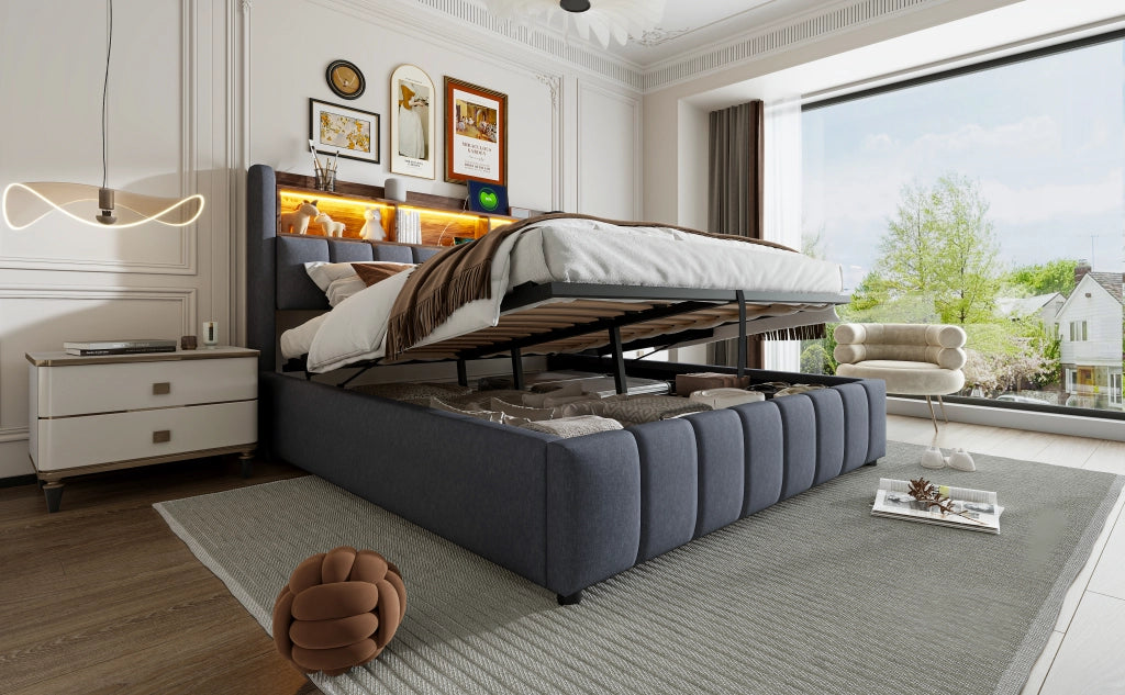 letto imbottito lino grigio 180 x 200 cm